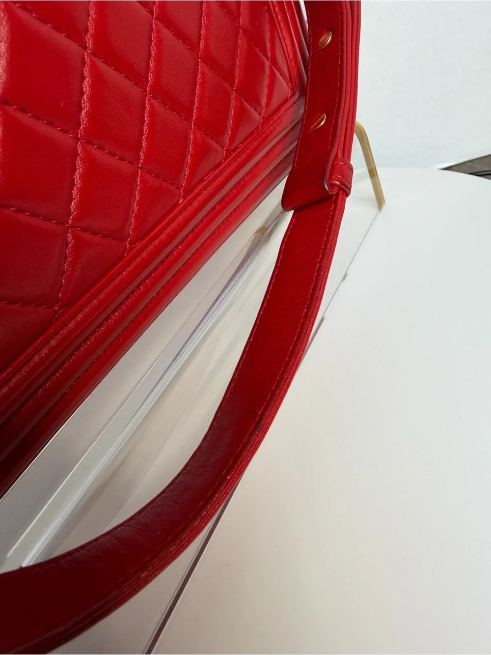 CHANEL Red Quilted Leather Medium Boy